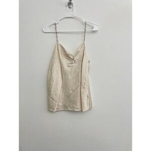 Cami NYC Tank Top Women S Cream Pearl Straps Cowl Neck Minimalist Party Silk